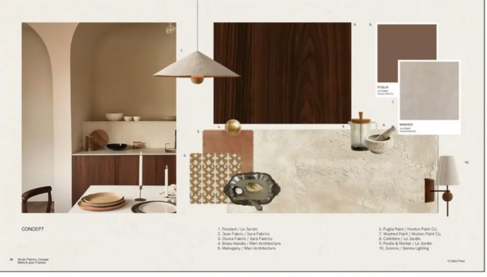 Material and colour concept board for a residential project
